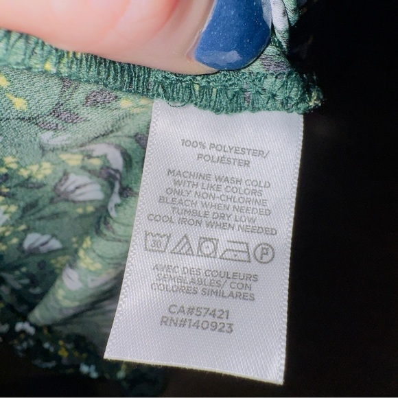 Loft Green Floral Print Elastic Waist High Rise Pull On Knee Length Midi Skirt - Picture 5 of 6